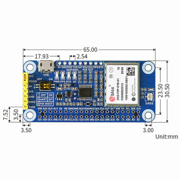 ZED-F9P GPS-RTK HAT for Raspberry Pi