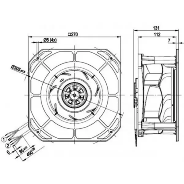 Ebmpapst k3g225-re07-03 230VAC 270x270x131mm 170W 1.4A 705m3/h Ball Bearing IP54 EC Centrifugal Blower Fan