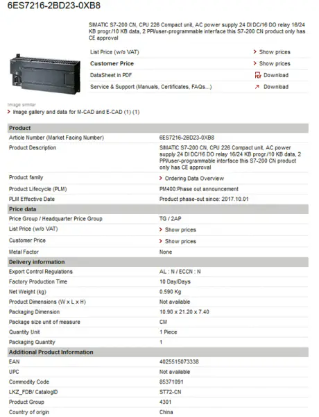 PLC 6ES7214-2BD23-0XB0 6ES72142BD230XB0