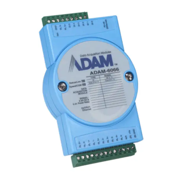 Modulo Modbus TCP a 6 canali di ingresso digitale e 6 canali di relè di potenza di Advantech ADAM-6066-D