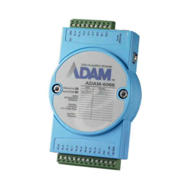 Modulo Modbus TCP a 6 canali di ingresso digitale e 6 canali di relè di potenza di Advantech ADAM-6066-D