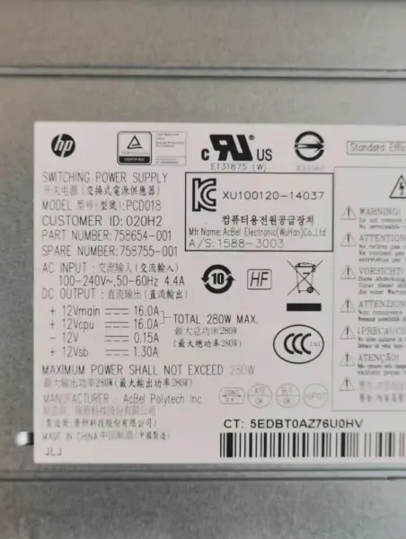 Alimentatore HP PCD018 DPS-280AB-5 A