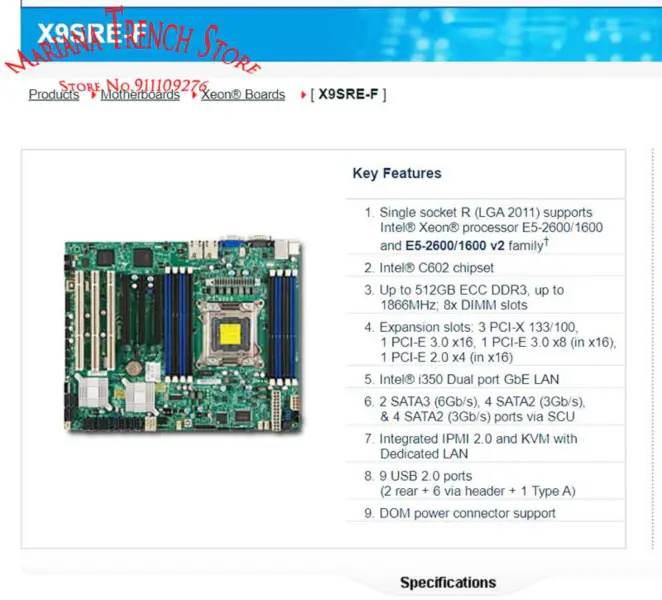 X9sre-f Per scheda madre Supermicro Lga2011 E5-2600/1600 V1/v2 Famiglia Ddr3 3 Pci-x 133/100
