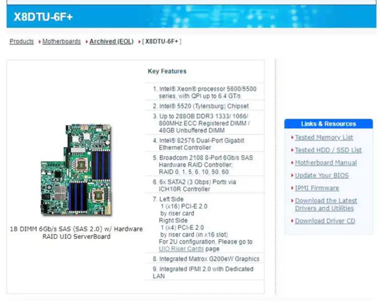 X8dtu-6f+ per scheda madre Supermicro Processore Xeon serie 5600/5500 82576 Controller Gigabit Ethernet a doppia porta Ipmi 2.0