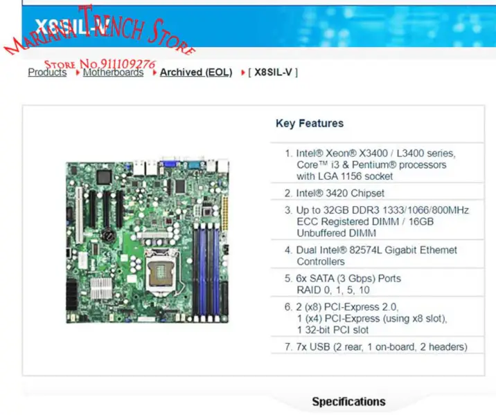 X8sil-v per scheda madre Supermicro Lga 1156 Xeon X3400 / L3400 serie Core I3 Ddr3