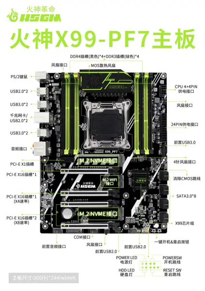 Hsgm X99-pf7 Supporto quattro canali Ddr3/ddr4 X99 Chipset Server Motherboard