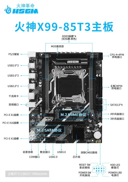 Hsgm X99-85t3 Cpu Lga 2011-3 zoccolo 128gb memoria Scheda madre per computer