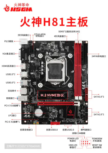 Scheda madre per computer Hsgm Desktop H81-v8185 Lga 1150 Cpu Socket
