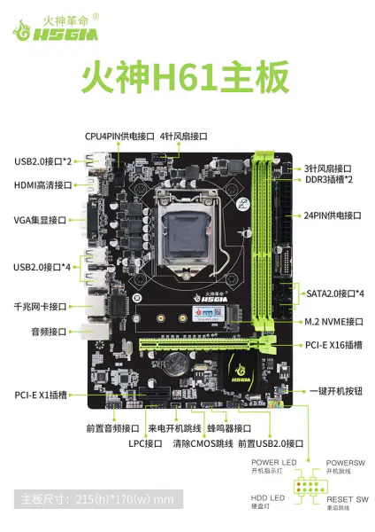 Hsgm H61-v1816 Scheda madre Gigabit Lga 1155 Slot Cpu Per Desktop