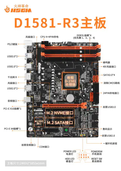 Hsgm D1581-r3 Gigabit Scheda madre per server di fascia alta Scheda madre con slot di memoria Ddr3l*4