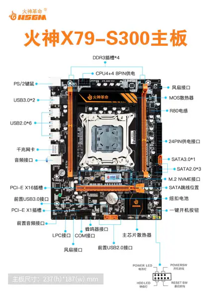 Hsgm X79-s300 Server Scheda Madre 4*usb3.0+9*usb2.0 Port128gb Memoria Scheda Madre Computer ad alte prestazioni