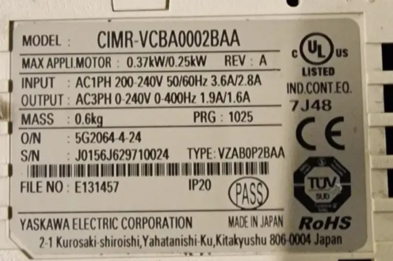 Inverter Yaskawa CIMR-VCBA0002BAA