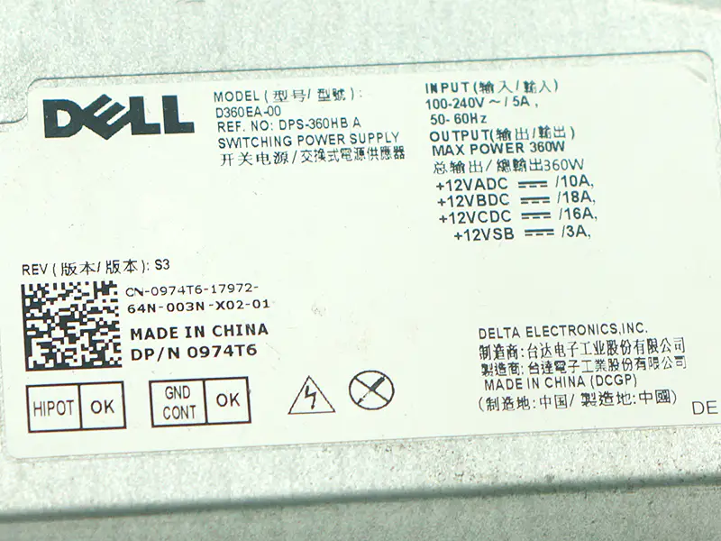 Per l'alimentatore Dell Precision 5720 Workstation AIO D360EA-00 974T6 360W