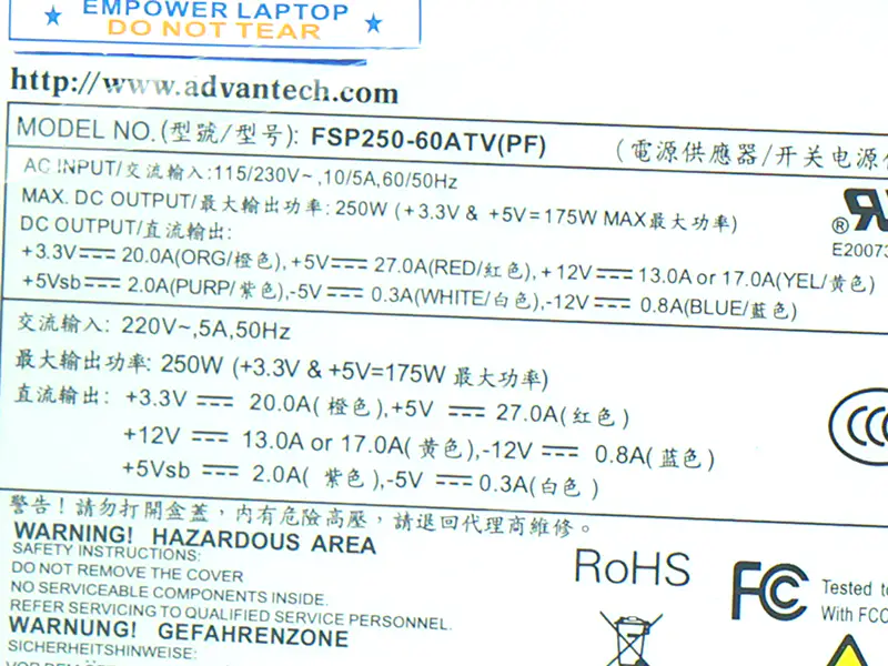 PSU per FSP Advantech ATX -5V 610L 250W Alimentazione FSP250-60ATV(PF) FSP250-60GTV PS8-250ATX-ZE