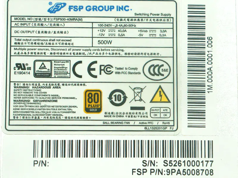 PSU Per l'alimentatore switching FSP 500W FSP500-40MRA