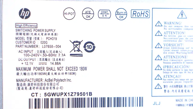 HP L07658-004 PCH019 Alimentatore