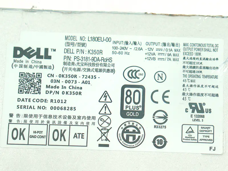 PSU per Dell 780 790 990 7010 9010 180W alimentazione L180EU-00 F180EU-00 L200EU-00 F200EU-00 C0G5T 6YWW7 M178R