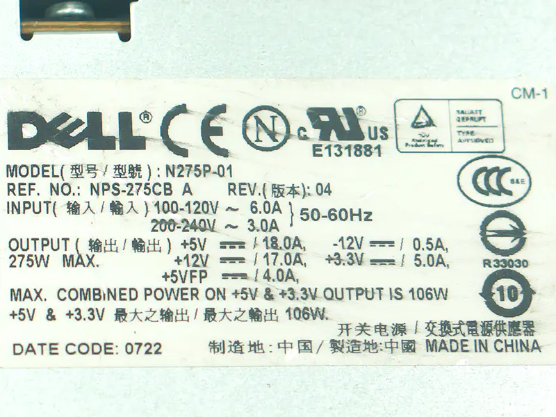 Alimentazione Dell N275P-00 L275E-01
