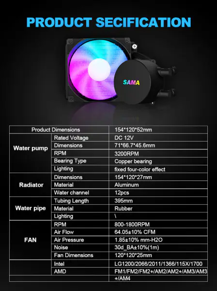 Sama 120 mm liquido Cpu Coolers Cpu liquido Cooler Cpu acqua per Pc Gaming Case