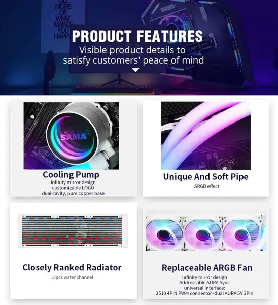 Sama Argb Infinity Mirror Tube 5v Scheda Madre Sync All In One Pc Cpu Liquid Cooler Raffreddamento ad acqua