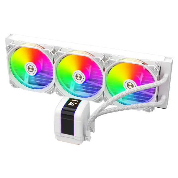 Alseye 360 mm White Frame Sync Argb Aio Liquid Cooler con display della temperatura per Cpu di 12a generazione